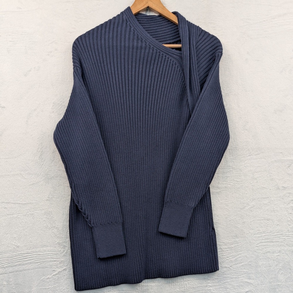Free People Beach Sweater Women's S Navy Beachcomber Asymmetrical Quiet Luxury